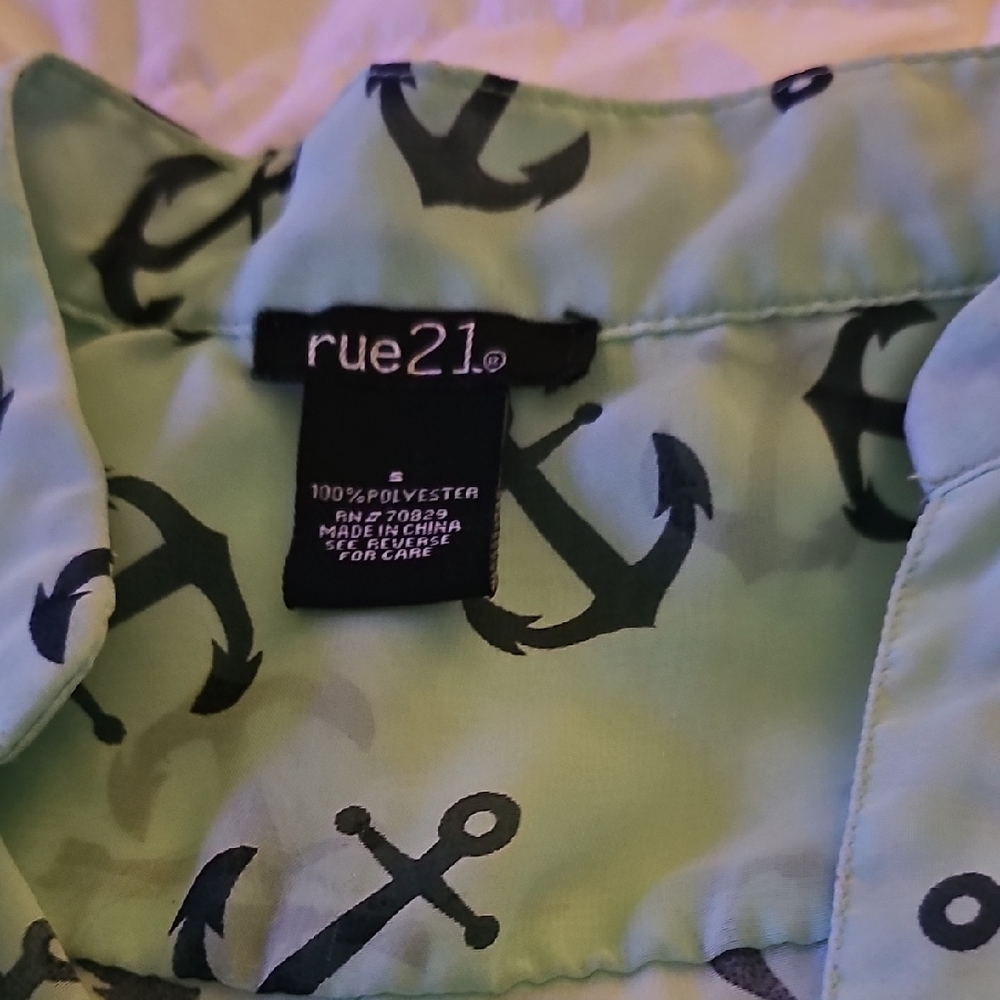 Rue21 Mint Green Anchor Print Shirt
